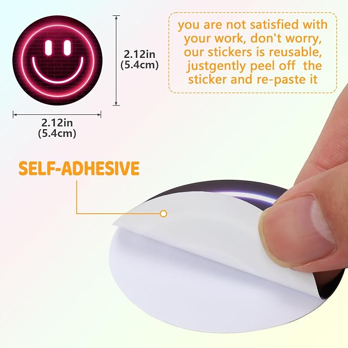 50PCS Smile Neon Stickers, Cute Water Bottle Stickers for Kids