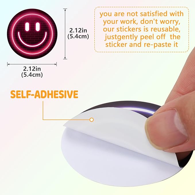 50PCS Neon Glow in The Dark Stickers, Smile Neon Stickers