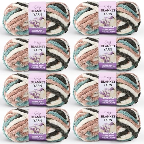 Super Soft Chunky Chenille Yarn for Crocheting,Rainbow Fluffy Velvet Plush Thick Soft Chunky Chenille Baby Blanket Yarn for Crocheting Knitting Beginners 8 * 100g(Green White Brown