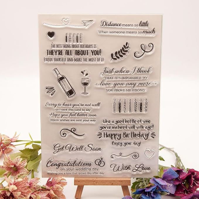Happy Birthday Candle Enjoy Your Day Love You Any More Clear Stamps Transparent Silicone Stamp Album Cards Rubber Stamp for Card Making Decoration and DIY Scrapbooking