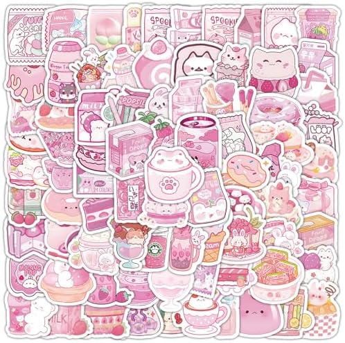 ZJSXINDI 100pcs Cute Small Stickers Set Kawaii,Cardstock Stickers Decorative Masking Stickers Planner Stickers for Personalize (Pink Foods)