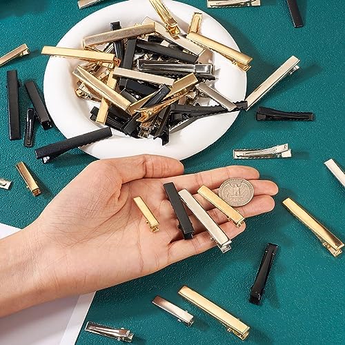 FASHEWELRY Hair Clip, 120Pcs Alligator Iron Hair Clips, 12 Style, 3 Colors, Hair Barrette Blanks for Bows Making, Hair Accessories, Size 31x8x8mm-57x11x10mm, for Women