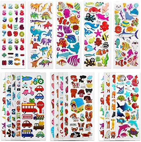 Puffy 3D Sticker for Kid & Toddler 500+ Variety Pack Cute Scrapbook Sticker | Craft for Scrapbooking Journal Gifts and Rewards Including Animal, Numbers, Fruits, Fish, Dinosaurs, Cars and More…