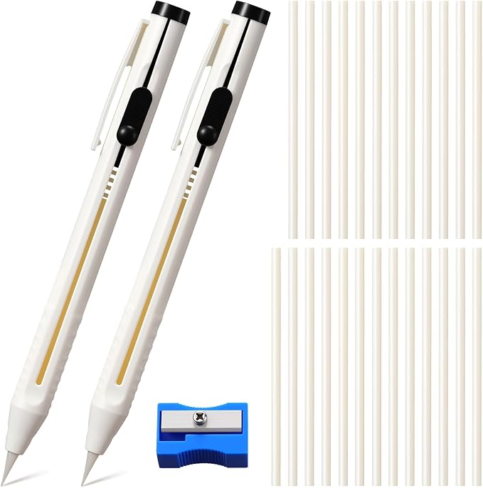 Motiskyy 28 Pcs Chalk Pencil Refillable Cartridge Set, Sewing Chalk Pen and White Refill Tailors Pencil for Marking Fabric Patterns