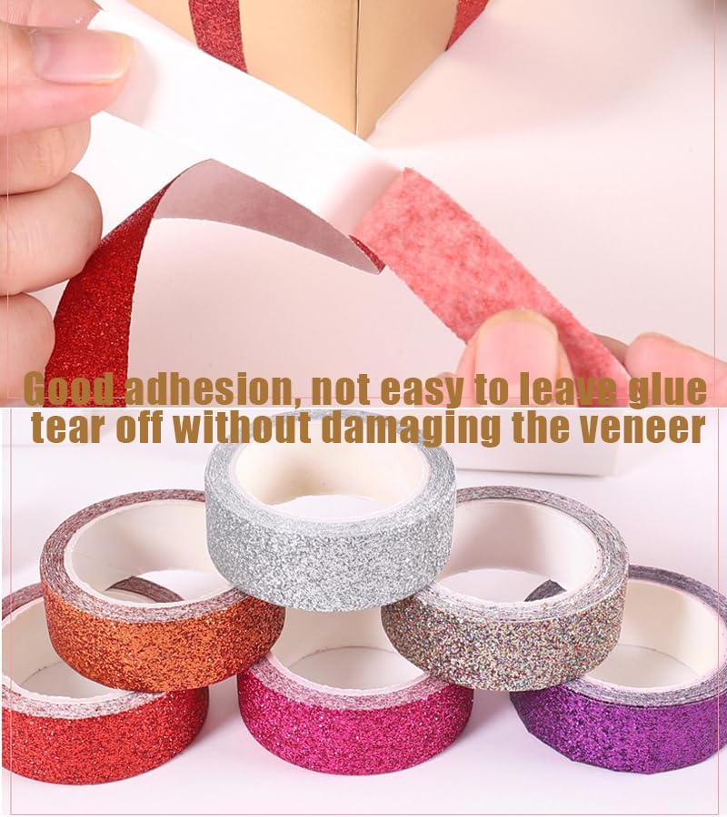 12 Rolls Glitter Washi Tape Set Christmas Washi Masking Tape Decorative Adhesive Tape for Scrapbooking DIY Crafts Crafters Embellished Journals Planners Cards Gift Wrapping Ribbons Wedding (A)