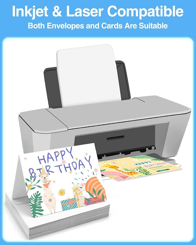 Blank-Cards-and-Envelopes 60 Pack - 4 x 5.5 Folded Cardstock with A2 White Envelopes-for-Invitation, Heavyweight Blank-Note-Cards-and-Envelopes Self Seal Printable for Greeting Party Birthday