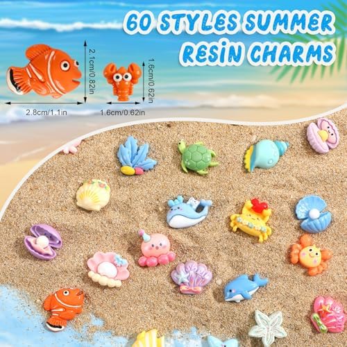 60Pcs Ocean Resin Charms, Summer Beach Flatback Craft Embellishment