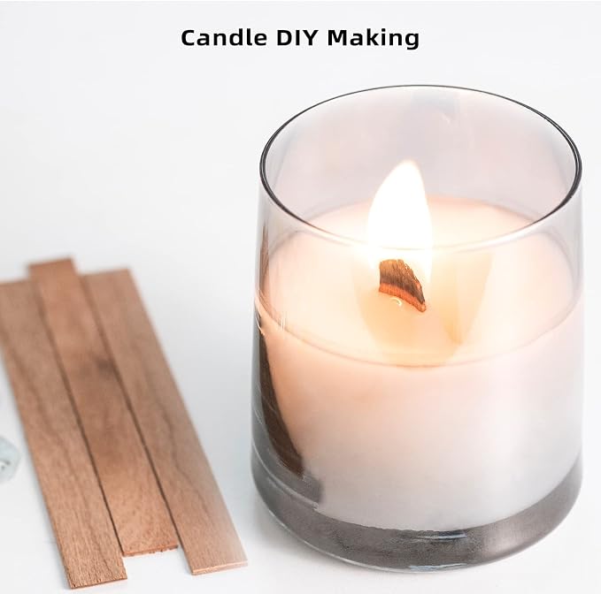 Ziosxin 100 Pieces Thicken Smokeless Cherry Wood Candle Wicks-Long Lasting Flame-Easily Burn,Candle Wick H*W*D(5.1"*0.5"*0.07"/13 * 1.3 * 0.18cm),Natural Candle Cores with Glue Dot(Without Base)