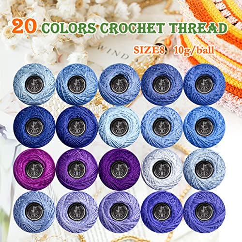 Soft 20 Colors Classic Crochet Thread 20 Pack,100% Cotton (Cornflower Blue-553-3838)
