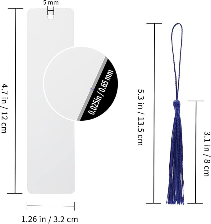 50 Pcs Sublimation Bookmark Blank Heat Transfer Aluminum Metal Bookmarks Bulk DIY Bookmarks with Hole and Colorful Tassels for Crafts,Personalized Tassels Blank Bookmarks