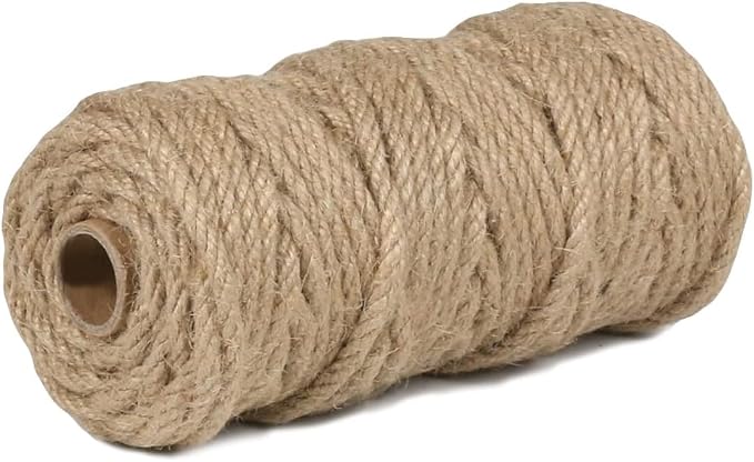 2Pack 4mm Natural Jute Twine Rope 240 Feet Twisted Heavy Duty Thick Twine for Cat Scratching Post Tree Craft Projects Garden Home Decoration Packing Bundling (Brown-120Feet/Roll)