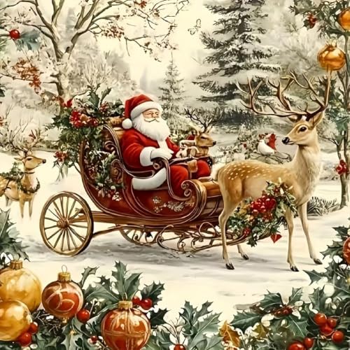 Santa Claus Diamond Art Kits for Adults- 5D Christmas Diamond Painting Kits for Adults Beginners-DIY Full Drill Round Rhinestone Gem Art Crafts Paintings for Home Wall Decor 13.78x13.78inch Winter
