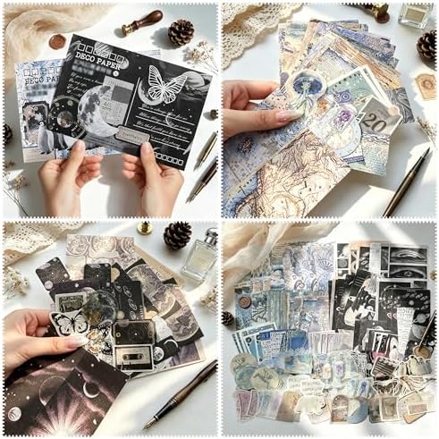 200Pcs Vintage Ephemera Junk Journal Kit, Paper & Stickers for Scrapbooking