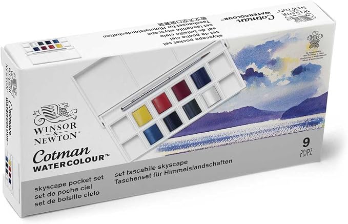 Winsor & Newton Cotman Watercolor Paint Set, 8 Half Pan, Sky Colors Set | Introductory Watercolor made with Fine Art Pigments, Perfect for Beginners, Lightfast & Permanent, Good Tinting Strength