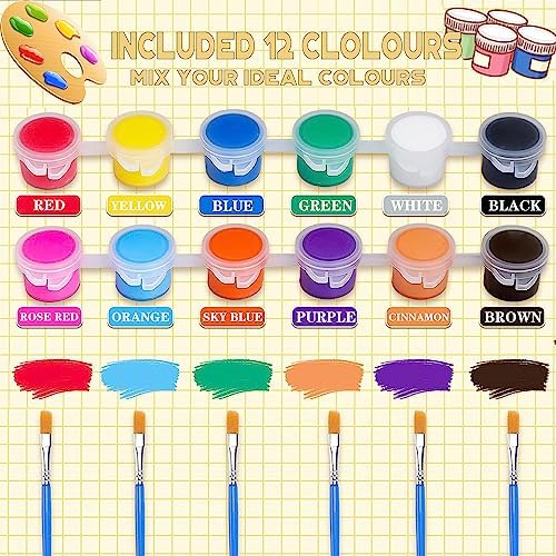 145 Pcs Mini Acrylic Paint Set for Kids, 12 Colors Washable Acrylic Paint Strip with 5 Paint Tray for Kids&Adults Craft Paint, with Mini Paint Strips for Easter Eggs Art Craft Painting Easter Gifts