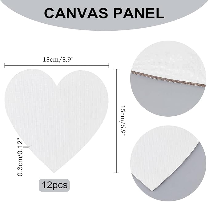 NBEADS 12 Pcs Heart Painting Canvas Panels, 5.9inch Blank Canvas Drawing Boards for Oil & Acrylic Painting Students Artist Hobby Painters and Beginners, 15x15cm