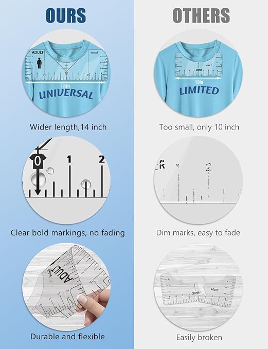 Vowlove T-Shirt Ruler Guide for Shirt Design Placement and Alignment | Pocket Line and Visual Size Icons Help Position Center Designs and Left Chest Logos for Heat Press, Cricut and Custom Apparel