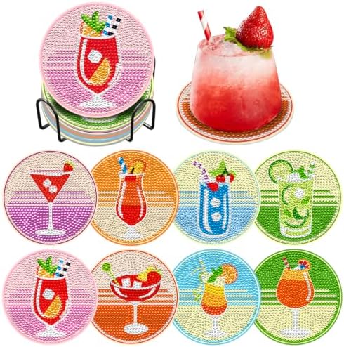 Diamond Painting Coasters Kit with Holder, 8PCS Drink Diamond Art Coasters