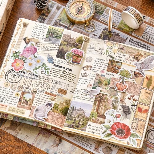 18 Rolls Vintage Washi Tape Pack Retro Arts Adhesive Tapes Wide Monologue Decorative Masking Tape Sets for Craft, Kids, Scrapbook, DIY, Gift Wrapping (Story Collections)