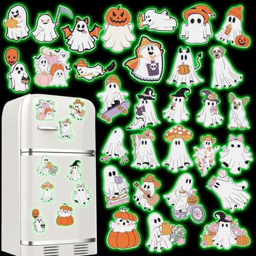 Motipuns 30 Pcs Halloween Diamond Art Magnets, Scary Ghost Fridge Decor