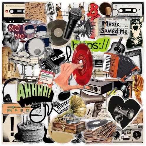 50Pcs Y2K Retro Music Stickers Vintage Instrument Decals for Laptop Phone