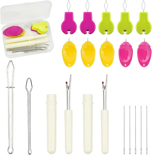 Lechchy Needle Threader for Hand Sewing & Sewing Machine - 10 Simple Needle Threaders for Embroidery Floss + 2 Seam Rippers + 2 Drawstring Threaders + 5 Needles