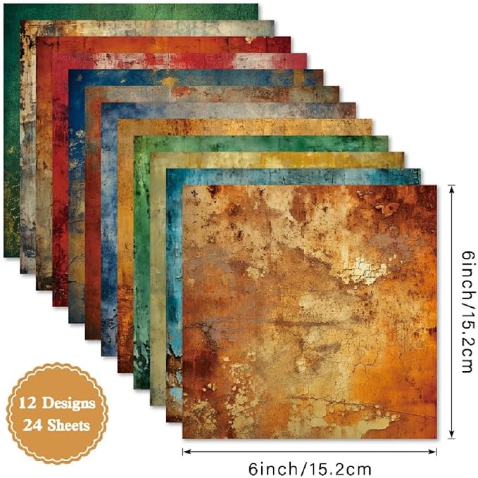 Scrapbook Paper,24 Sheets 6×6 Inch Vintage Aesthetic Style Scrapbook Supplies,Single-Sided Origami Background Cardstock Decorative Paper Supplies for DIY Crafts, Card Making, Art Journaling
