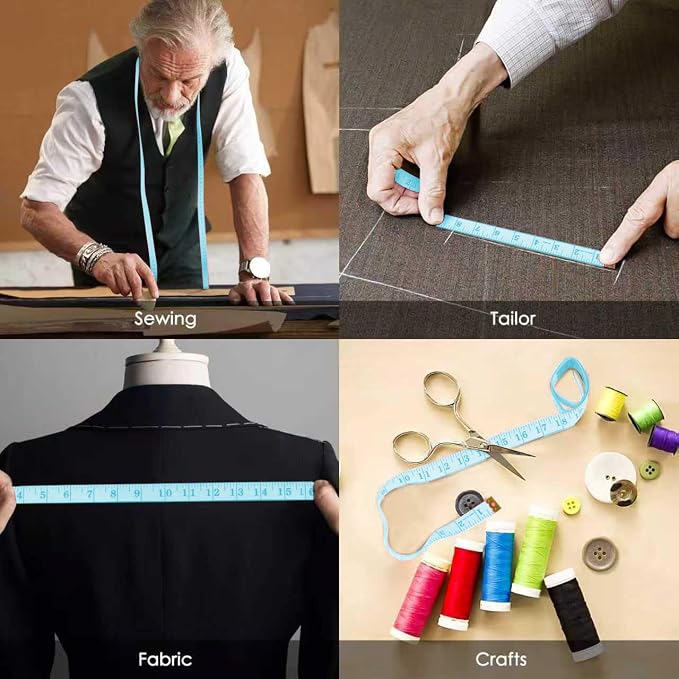 iBayam 2 Pack Tape Measure Measuring Tape for Body Fabric Sewing 60"/150cm | Soft Blue& Retractable Black Double Scales Rulers, Vinyl Measuring Tape for Tailor Home Craft Body Weight Loss Cloth Knitting