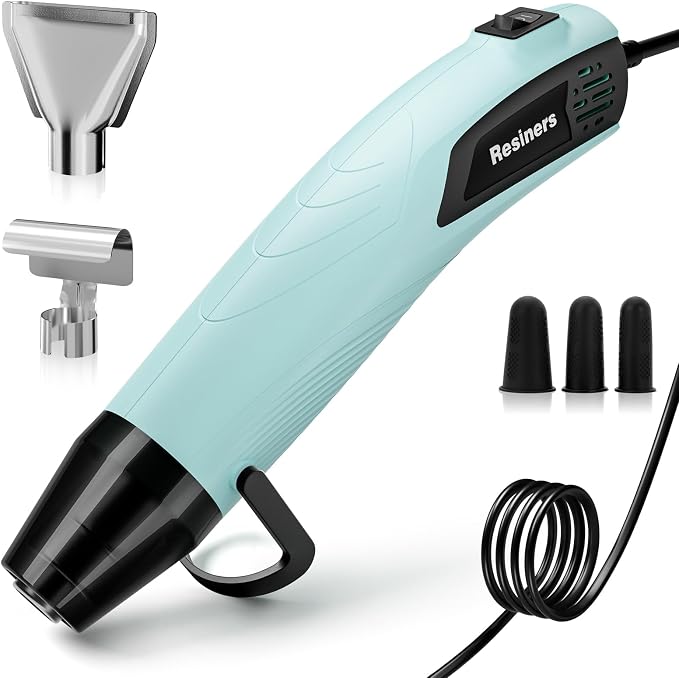 Resiners Heat Gun for Crafting, 350W Mini Heat Gun for Resin Bubbles | Fast-Heating Mini Heat Gun With Dual Temperatures, 3 Nozzles and Silicone Covers for Resin, Vinyl, Shrink Wrap and DIY Crafts