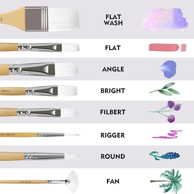 CONDA Paint Brushes Set of 24 Different Shapes Artist Brushes Professional Painting Brushes for Oil, Acrylic Canvas and Watercolor Painting (Color)