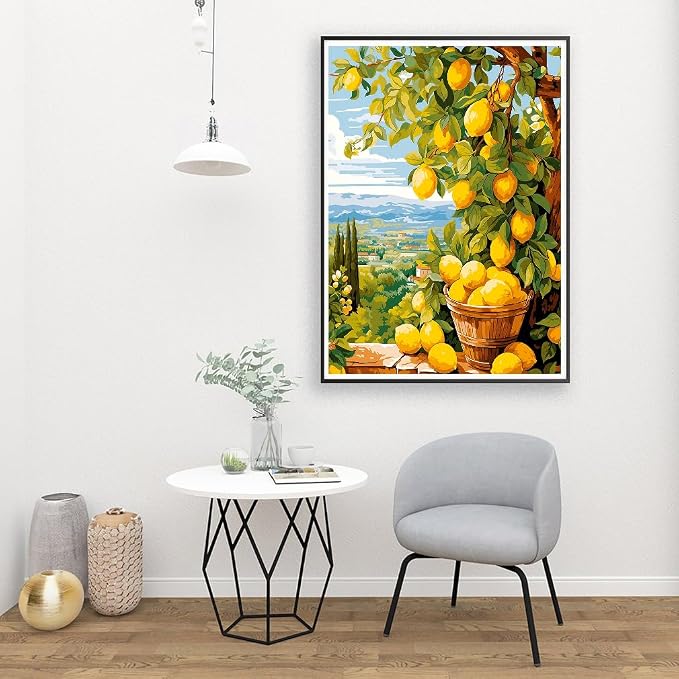 Clendo Lemon Paint by Numbers Kits for Adults, DIY Lemon Tree Adult Paint by Number Kits on Canvas, Digital Oil Number Painting for Home Decor (16x20 Inch)