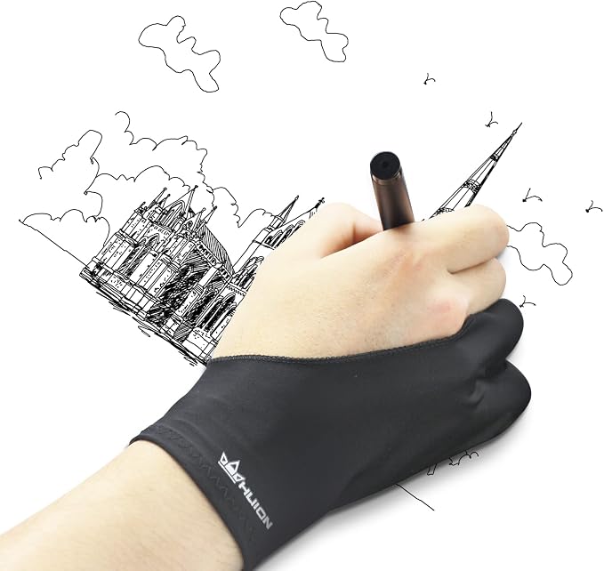 HUION GL02 Large Size Artist Drawing Glove, Left or Right Hand | Two-Finger Elastic Lycra Glove for Drawing Tablets and Paper Sketching, Reduces Friction
