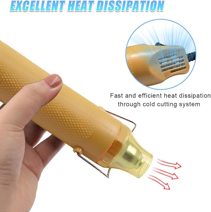 Mini Heat Gun - 220V 300W Portable Handheld Hot Air Gun Tool for DIY Craft Embossing - Electric Heating Tool with Stand & Power Cord for Car Vinyl Wrap/Shrink Wrapping PVC/Drying Paint(Gold)