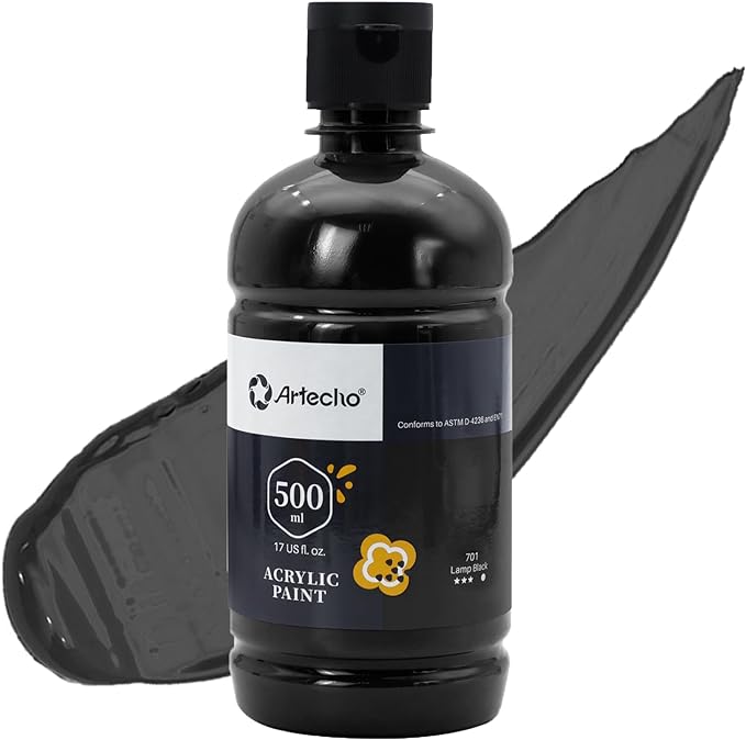 Artecho Lamp Black Acrylic Paint 500ml / 17oz Large Bottle