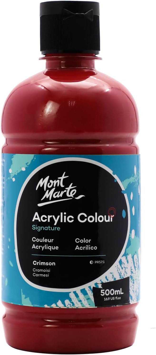 Mont Marte Signature Crimson Acrylic Paint, 16.9oz (500ml), Semi-Matte Finish, Suitable for Canvas, Wood, Fabric, Leather, Cardboard, Paper, MDF and Crafts