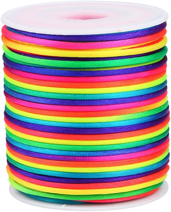 TONIFUL Nylon String Satin Cord for Necklace Bracelet Beading 1mm Rainbow | 100yd Non elastic durable non fading, for Jewelry Making Thread Rattail Macrame Trim Kumihimo Chinese Knot Craft Tags Hanging