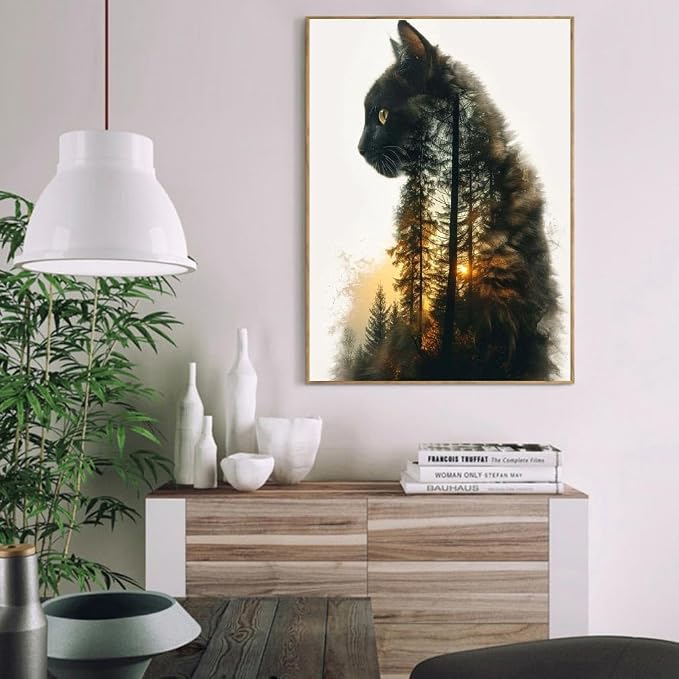 Clendo Forest Cat Paint by Numbers for Adults, Painting by Numbers Kit on Canvas for Beginners, Adults' Paint-by-Number Kits Oil Painting Kits for Gift Home Wall Decor 16x20 Inch