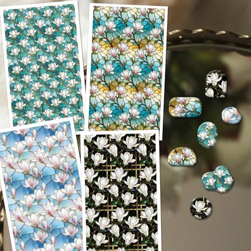 OLYCRAFT 24Pcs Magnolia Clay Transfer Paper 4 Styles Transfer Paper for Polymer Stained Glass Polymer Clay Transfer Sheets Flower Transfer Paper for Clay Earrings Jewelry Making