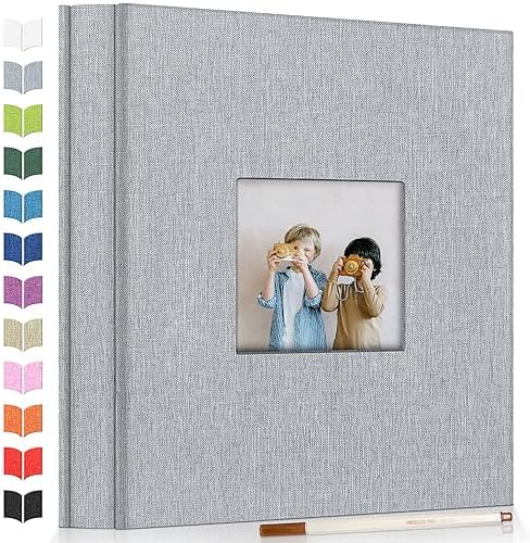 Artfeel Photo Album Self Adhesive Scrapbook Album for 3x5 4x6 5x7 8x10 Pictures,120 Pages Linen Cover with Display Window DIY Photo Book,Ideal Gifts for Family Travel Wedding Baby