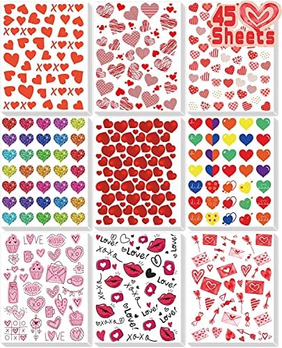 LINAYE Valentines Heart Stickers for Kids - 2000PCS Cute Valentines Day Stickers 45 Sheets Love Stickers for Cards Envelopes Craft Scrapbooking Valentine Day Party Supplies Favors for Girls Boys