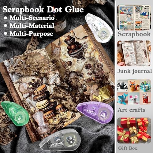 FUNSKY Scrapbook Tape Set, 12 Pack Glue Tape Roller with 400 Pcs Glue Dots | No Residue Double Sided Tape Roller for Crafts, Scrapbooking, Journaling, Gift Wrap, School Office Supplies(20 Ft x 0.31 in)
