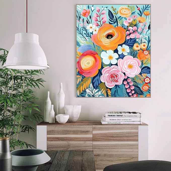 YarnMate Flowers Paint by Numbers Kit for Adults - Flowers Paint by Number on Canvas Without Frame, DIY Acrylic Painting for Gift Home Wall Decor (16x20 Inch)