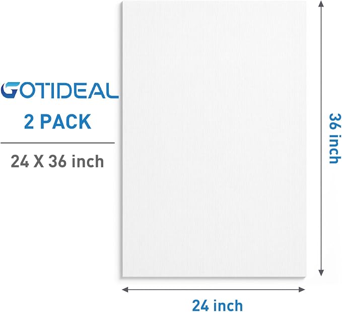 GOTIDEAL Stretched Canvases for Painting, 24x36 Inch Set of 2 | Primed White - 100% Cotton Blank Art Large Canvas Boards for Painting for Acrylic Pouring, Oil Paint Dry & Wet Art Media