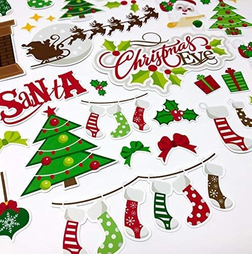 Paper Die Cuts - Christmas Eve - Christmas Scrapbook Embellishments - 60+ Cardstock Die Cuts for Scrapbooking, Card Making, Journaling - Santa Tree Stockings Gifts Holiday - by Miss Kate Cuttables