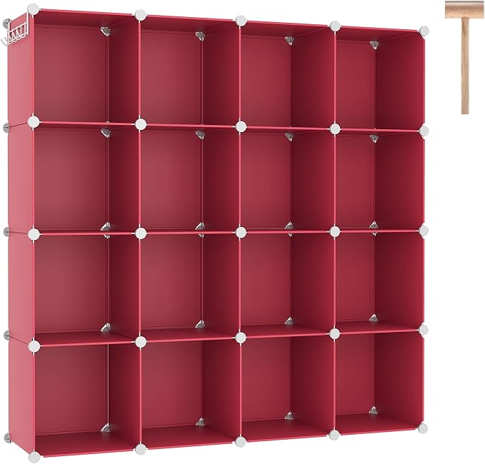 C&AHOME 16 Cube Storage Organizer Cube Shelves Units Storage Cubes, Red