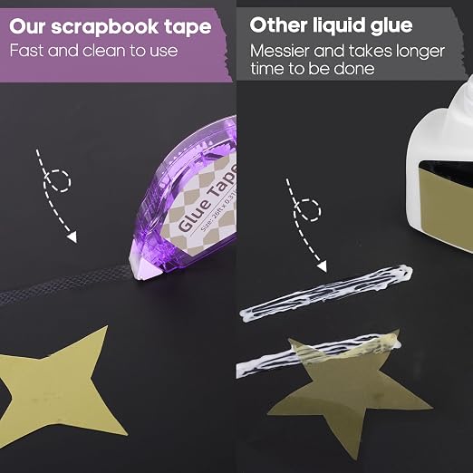 Secopad Scrapbook Tape, Glue Tape for Crafts, 12 Pack, Clear Colored Shell | 0.3IN x 26FT, Sticky & Safe, Double Sided Tape for Crafts, Scrapbooking Junk Journaling Supplies, For School Office Teachers