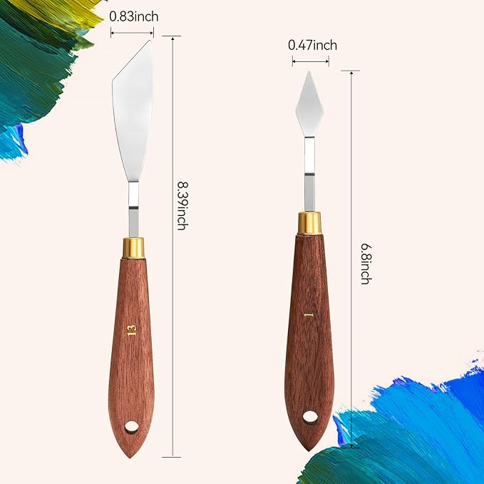 2 Pieces Palette Knife Set Stainless Steel Spatula palette knife for oil painting acrylic painting, LIGHTWISH Painting Knife with Wood Handle for Artist Painting supplies