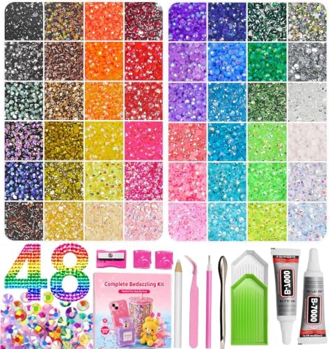 100,000Pcs 48 Colors Bedazzling Kit, 3mm Resin Jelly Flatback Rhinestones