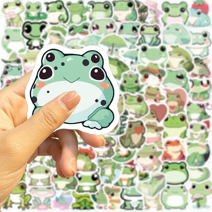 100PCS Mini Cute Cartoon Frog Stickers, Waterproof Vinyl Decals for Water Bottle Laptop Journal Planner Scrapbooking Kids Crafts Gift (Frog)