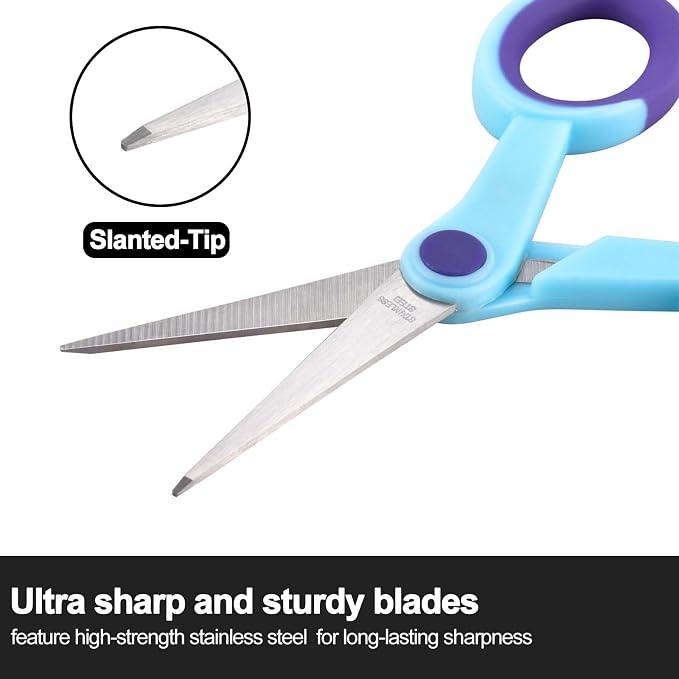 SCAIKTIG 5" Detail Scissors with Slanted-tip, Small Embroidery Scissors All Purpose For Sewing, Fabric, Paper Craft Cutting, Blue, 3-Pack